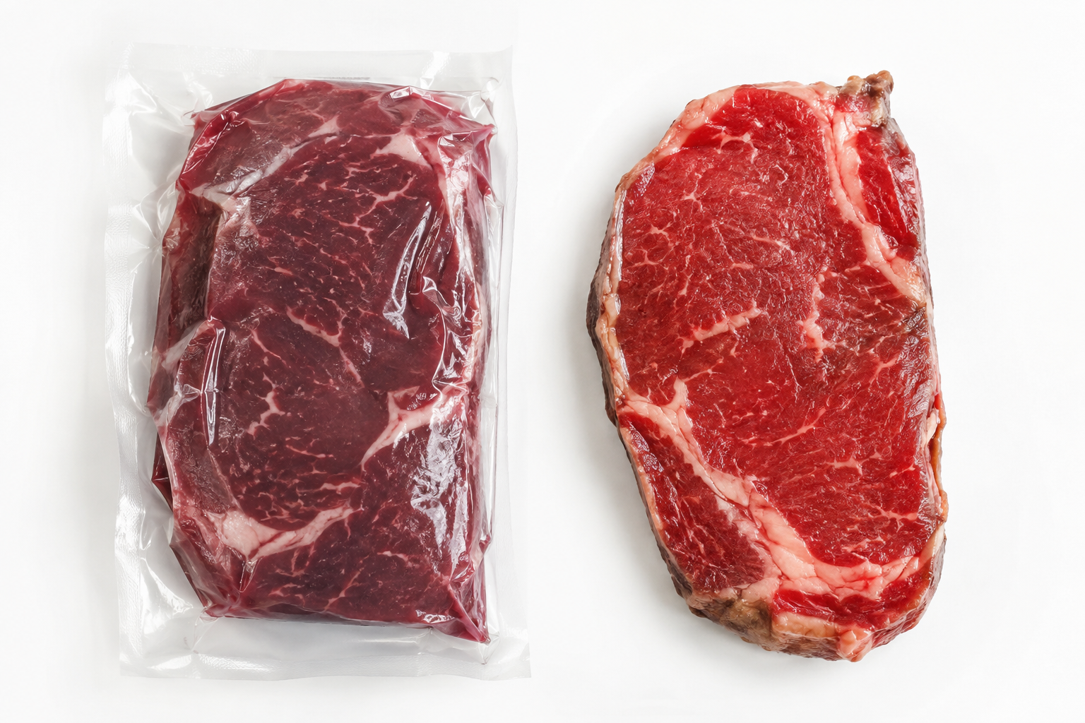 Why Is Steak Brown in the Fridge? When Color Is Normal and When It Isn't 8 Comparison of vacuum-packed steak color versus open-air exposed steak color