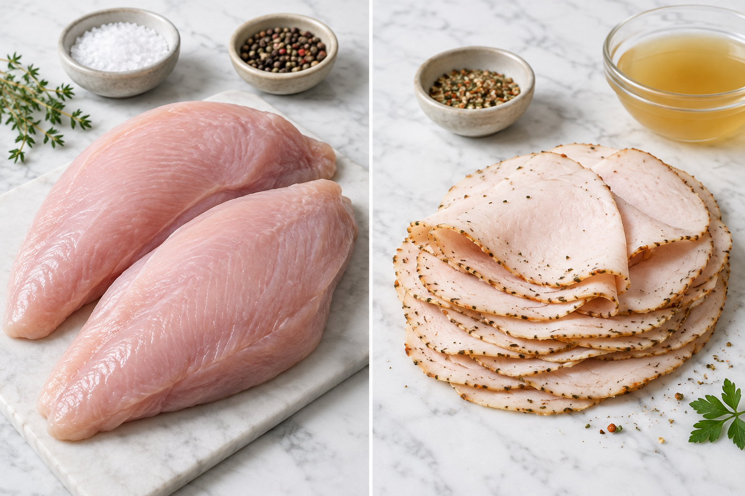 Comparison of raw turkey breast and processed deli turkey ingredients