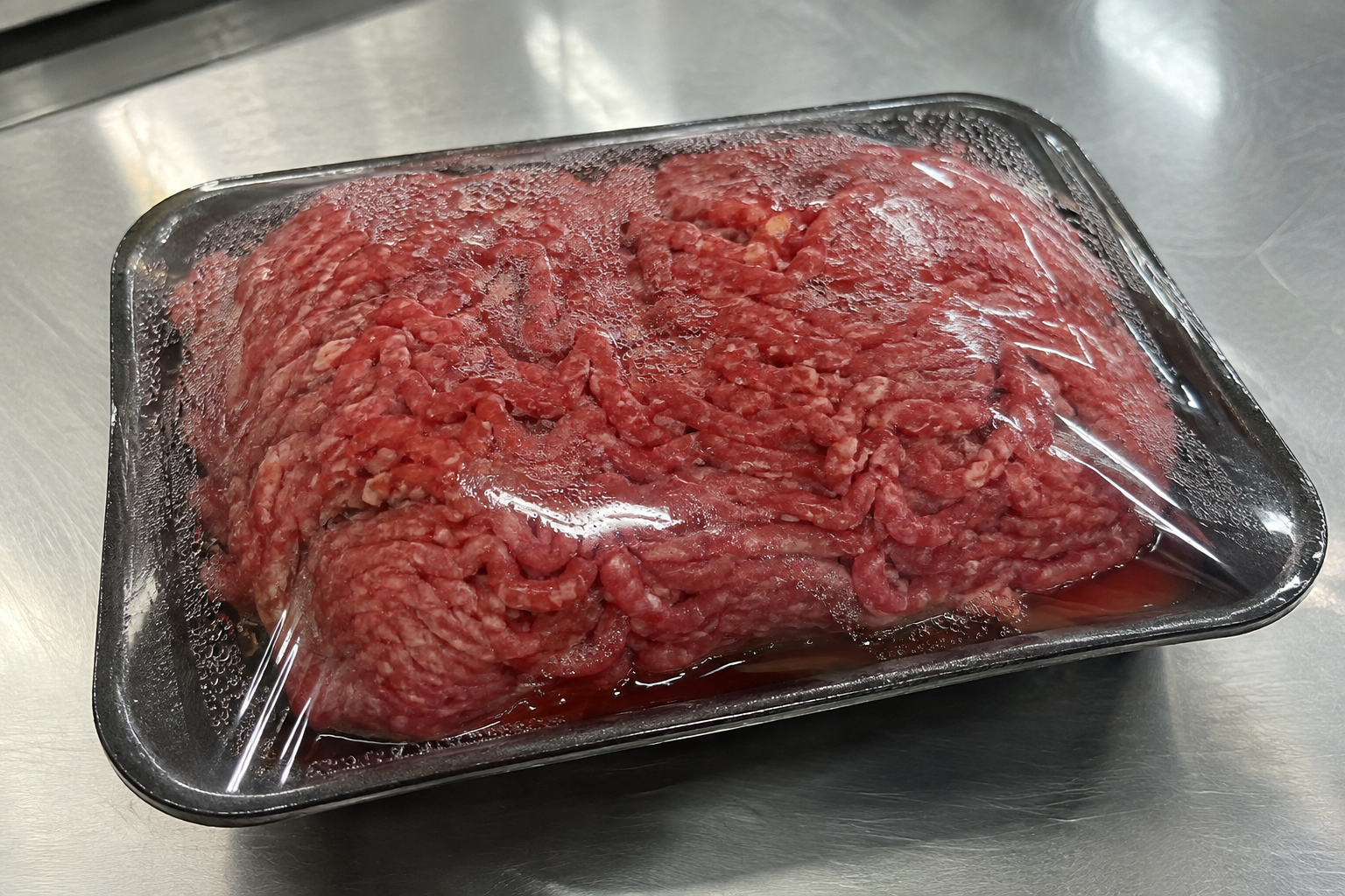 Why Is Ground Beef Brown Inside but Red Outside? 9 Ground beef packaging showing condensation and liquid as freshness clues