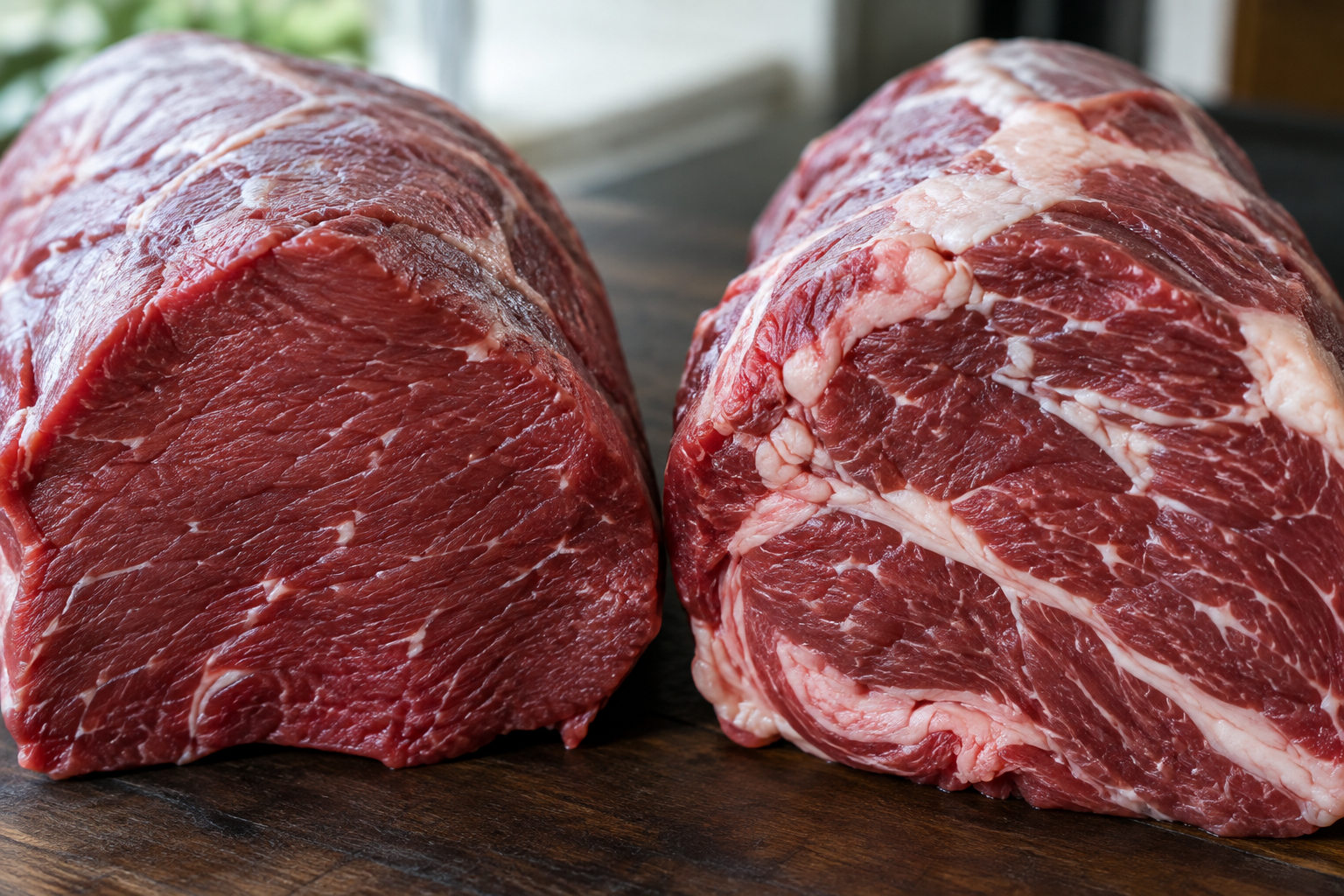 Top Round vs Bottom Round: Which Cheap Roast Should You Buy? 7 Side-by-side comparison of top round and bottom round beef texture and fat marbling