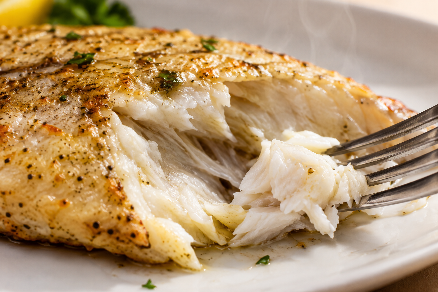 What Does Pompano Taste Like? Flavor, Texture, and Cooking Tips 7 Close-up of flaky pompano fillet texture being pulled apart with a fork